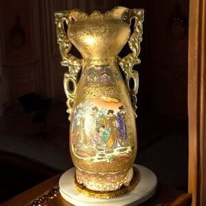Vintage Satsuma Hand Painted Gold
Gilded Vase. Geisha ladies on both sides.